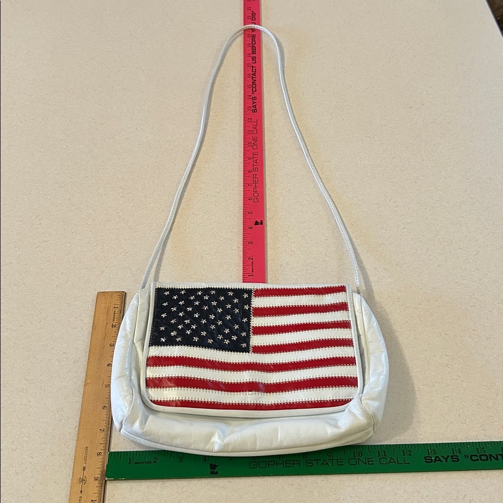 USA Colors White Leather American Flag Shoulder Crossbody Bag Purse Clutch - Picture 5 of 16